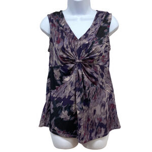 DAISY FUENTES  Purple Floral V-Neck Sleeveless Tunic Tank Top M